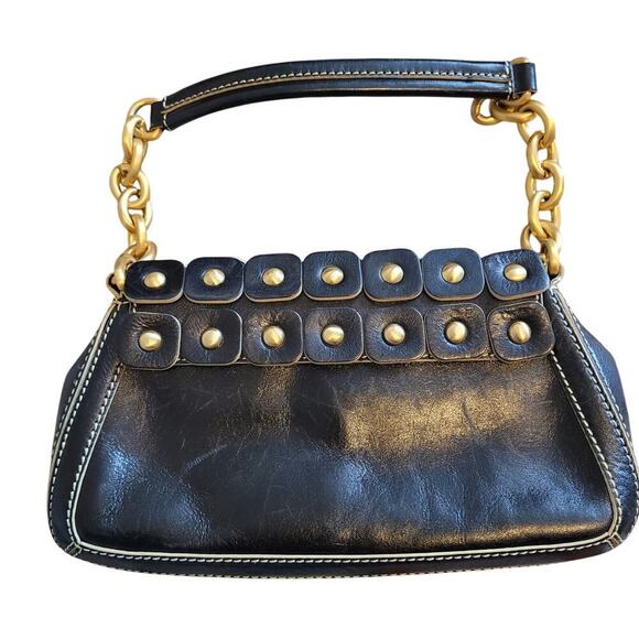 MAXX New York Women's Clutch Bag Small Black Leather Snap Gold-Plated Hardware - Picture 3 of 7